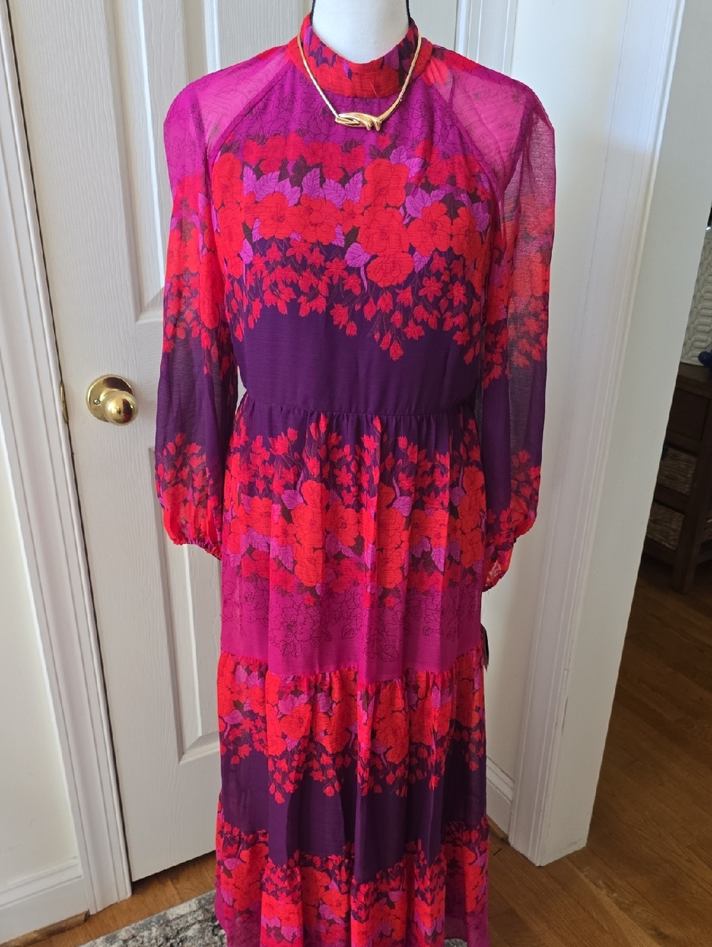 MELONIE BRAND WOMEN'S PETITE PURPLE AND RED LONG DRESS SIZE 8P